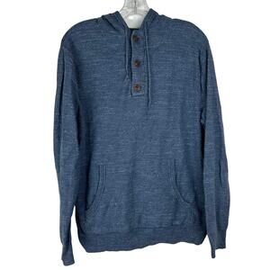 J Crew Mens Hooded Henley Shirt Size Medium Blue 100% Cotton